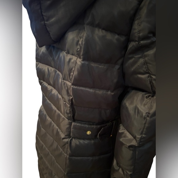 SAM EDELMAN FAUX FUR TRIM HOODED DOWN FEATHER BLACK PUFFER WINTER SKI COAT SZ M - Picture 11 of 13